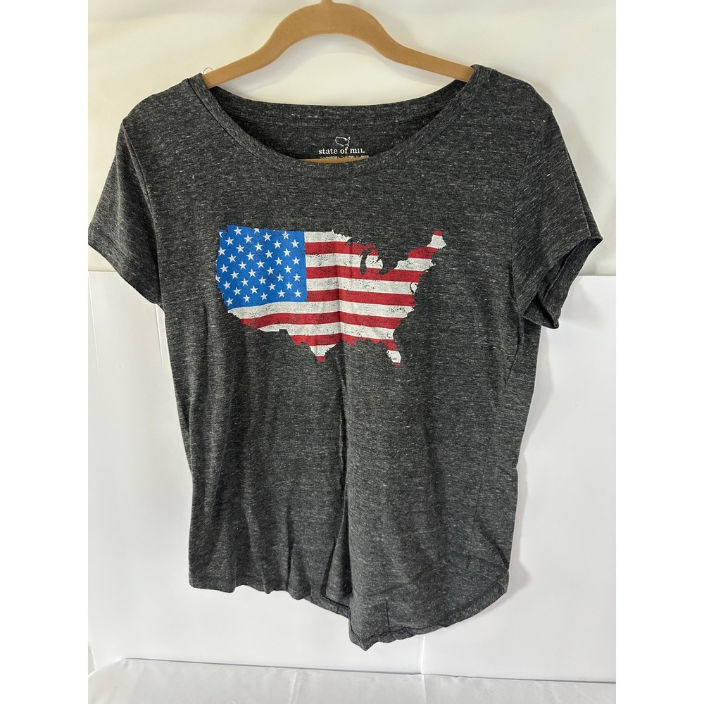 State of Mine USA Flag Graphic Tee‎ Patriotic Top Short Sleeve S